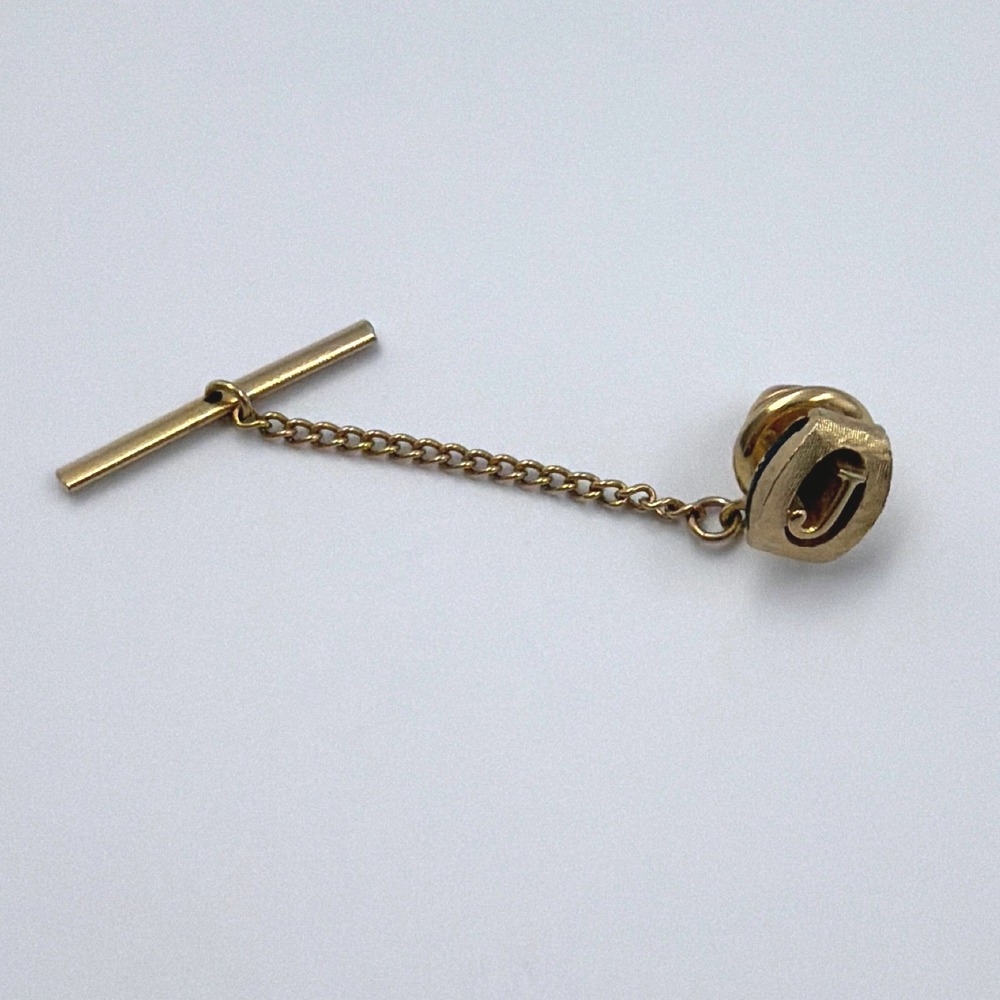Vintage Gold Tone Initial J Monogram Tie Tack Chain Mens Old Money Luxury